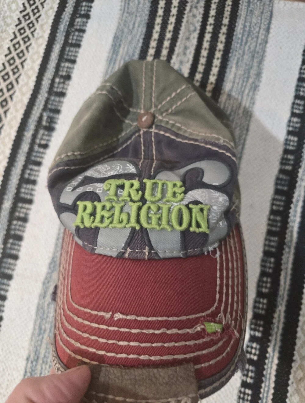 True Religion Y2K Vtg Distressed Stitch 56 Trucker Hat